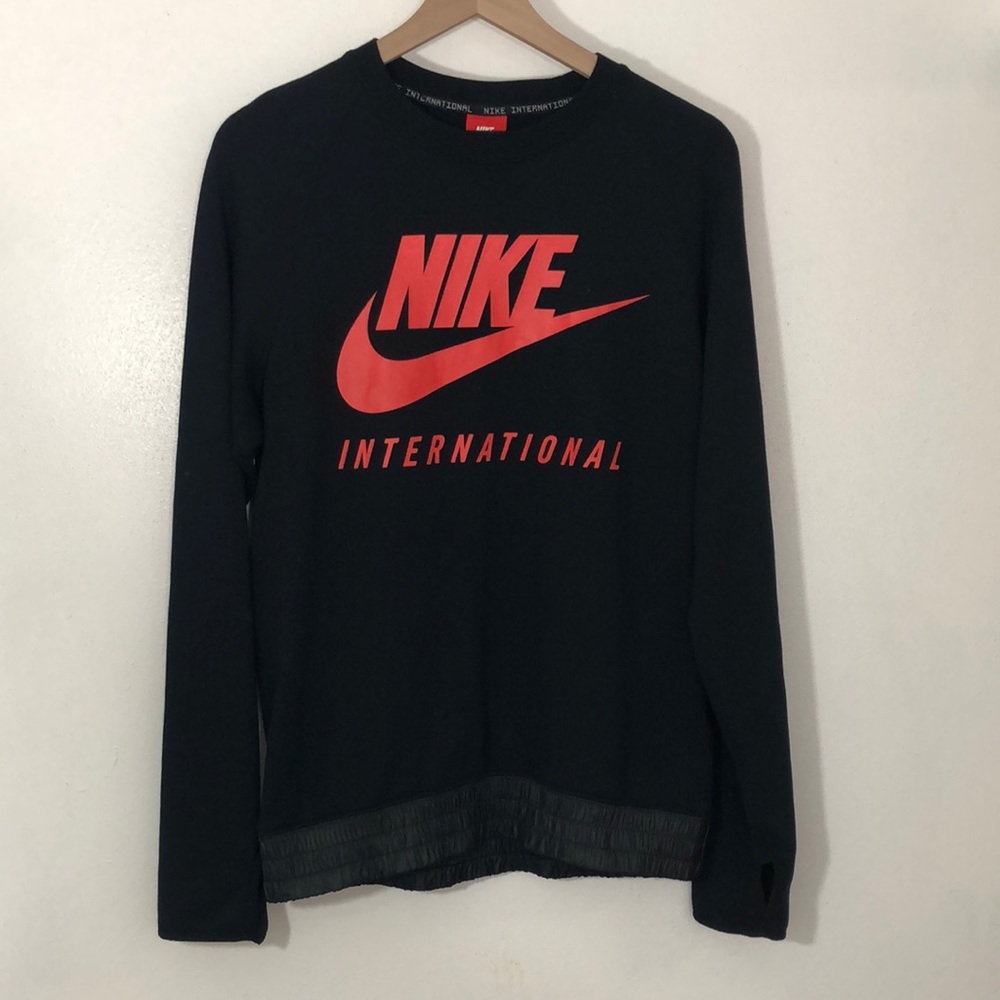 Nike International Black Logo Long Sleeve Sweatshirt S y2k